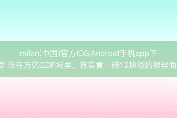 milan(中国)官方IOS|Android手机app下载 谁在万亿GDP城里，寡言煮一碗12块钱的银丝面？