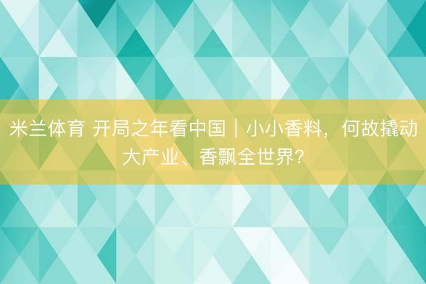 米兰体育 开局之年看中国｜小小香料，何故撬动大产业、香飘全世界？