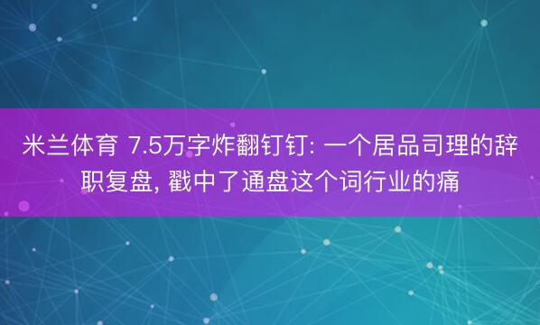 米兰体育 7.5万字炸翻钉钉: 一个居品司理的辞职复盘， 戳中了通盘这个词行业的痛
